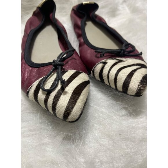David Morelos Made In Italy Women's Zebra Print & Burgundy Leather Ballet Flats - Picture 2 of 8